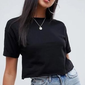 ASOS DESIGN crop t-shirt with roll sleeve in black